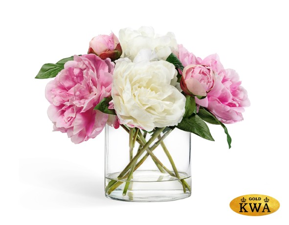 Композиция Бело-розовые Пионы в-28, д-ш 34х30 см в овальной вазе с водой 1/4