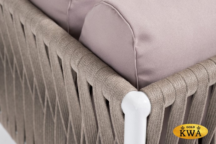 "Касабланка" левый модуль плетеный из роупа, каркас алюминий светло-серый (RAL7035) шагрень, роуп серо-коричневый 23мм, ткань Neo ash