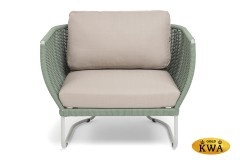 &quot;Фиджи&quot; кресло плетеное из роупа, каркас алюминий светло-серый (RAL7035) муар, роуп зеленый (4204) круглый tex, ткань Mossle бежевая