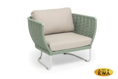 &quot;Фиджи&quot; кресло плетеное из роупа, каркас алюминий светло-серый (RAL7035) муар, роуп зеленый (4204) круглый tex, ткань Mossle бежевая