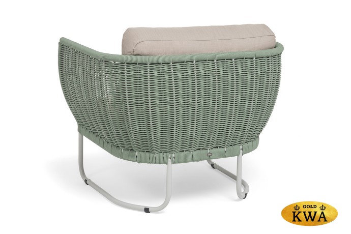 "Фиджи" кресло плетеное из роупа, каркас алюминий светло-серый (RAL7035) муар, роуп зеленый (4204) круглый tex, ткань Mossle бежевая