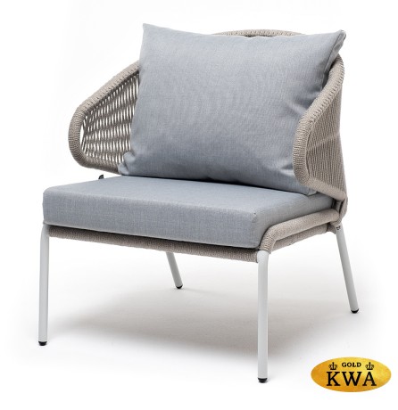 "Милан" кресло плетеное из роупа, каркас алюминий светло-серый (RAL7035) муар, роуп серый меланж круглый, ткань светло-серая