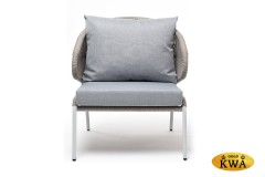 "Милан" кресло плетеное из роупа, каркас алюминий светло-серый (RAL7035) муар, роуп серый меланж круглый, ткань светло-серая