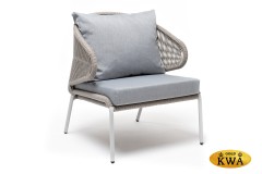 "Милан" кресло плетеное из роупа, каркас алюминий светло-серый (RAL7035) муар, роуп серый меланж круглый, ткань светло-серая