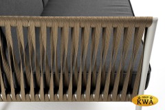 "Касабланка" диван 3-местный плетеный из роупа, каркас алюминий светло-серый (RAL7035) муар, роуп серо-коричневый 23мм, ткань серая 017