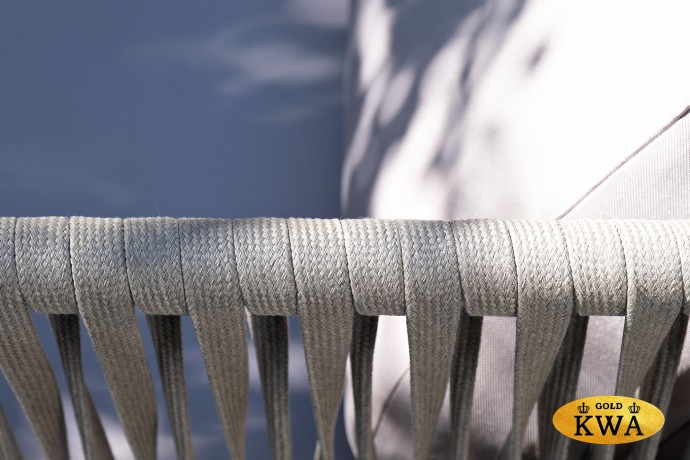 "Касабланка" диван модульный плетеный из роупа, каркас алюминий, роуп серо-коричневый 23мм, ткань бежевая 052