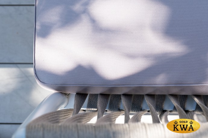 "Касабланка" диван модульный плетеный из роупа, каркас алюминий, роуп серо-коричневый 23мм, ткань бежевая 052