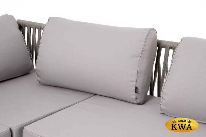 "Касабланка" диван модульный плетеный из роупа, каркас алюминий, роуп серо-коричневый 23мм, ткань бежевая 052