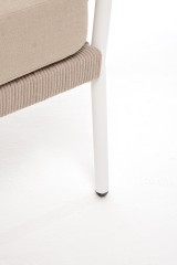 &quot;Диего&quot; диван 2-местный плетеный из роупа, каркас алюминий белый муар, роуп бежевый круглый, ткань бежевая 035