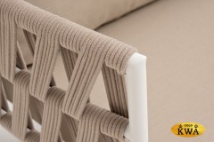 &quot;Диего&quot; диван 2-местный плетеный из роупа, каркас алюминий белый муар, роуп бежевый круглый, ткань бежевая 035