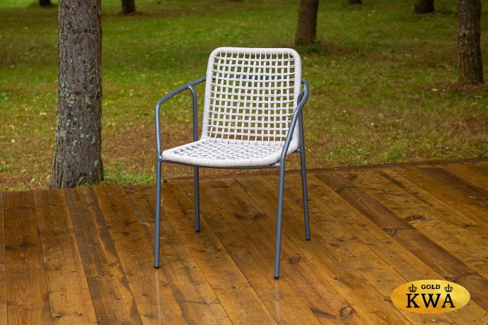 "Тунис" стул плетеный из роупа, каркас алюминий темно-серый (RAL7024), роуп светло-серый