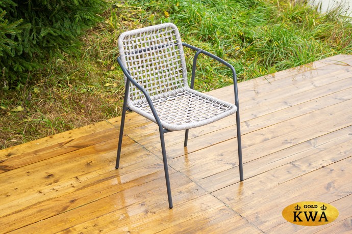 "Тунис" стул плетеный из роупа, каркас алюминий темно-серый (RAL7024), роуп светло-серый