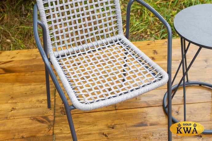 "Тунис" стул плетеный из роупа, каркас алюминий темно-серый (RAL7024), роуп светло-серый