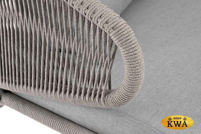 "Милан" диван 2-местный плетеный из роупа, каркас алюминий светло-серый (RAL7035) муар, роуп серый меланж круглый, ткань светло-серая