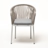 "Лион" стул плетеный из роупа, каркас из стали светло-серый (RAL7035) муар, роуп серый меланж круглый, ткань светло-серая