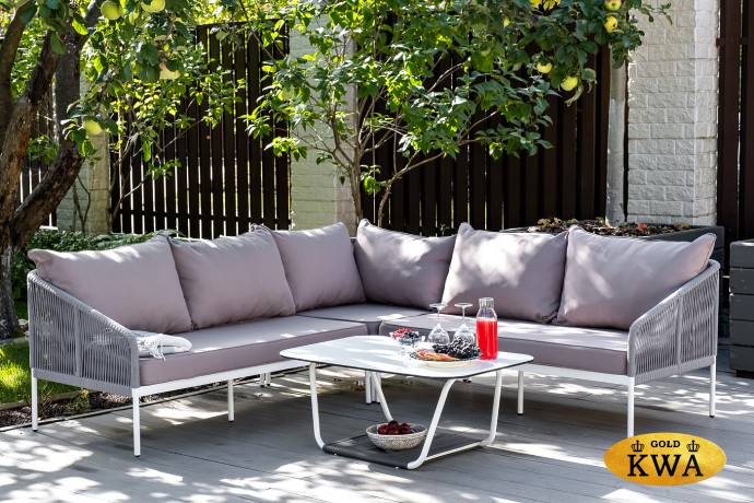 "Канны" модульная угловая лаунж-зона из роупа (веревки), цвет светло-серый