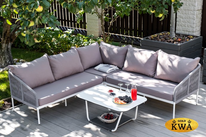 "Канны" модульная угловая лаунж-зона из роупа (веревки), цвет светло-серый