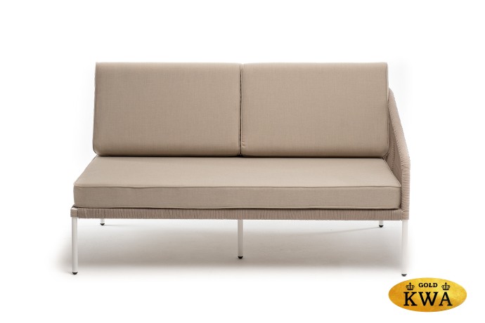 "Канны" левый модуль плетеный из роупа, каркас алюминий белый муар, роуп бежевый круглый, ткань бежевая 035