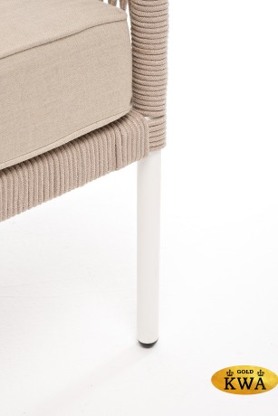 "Канны" левый модуль плетеный из роупа, каркас алюминий белый муар, роуп бежевый круглый, ткань бежевая 035