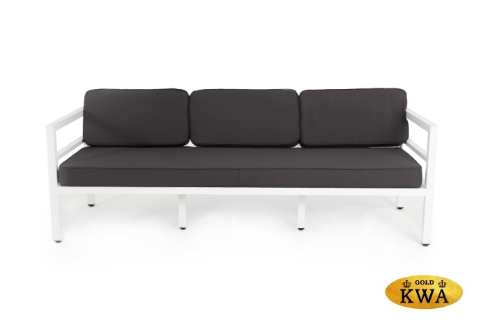 "Эстелья" диван 3-местный, каркас алюминий белый муар, ткань темно-серая 027