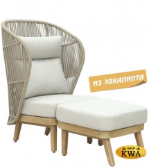 Лаунж-кресло плетеное с высокой спинкой и пуфом