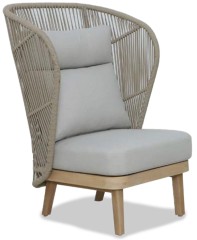 Лаунж-кресло плетеное с высокой спинкой и пуфом