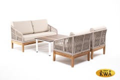 "Канны" лаунж-зона 4-местная из роупа со столиком "Канны" цвета "дуб", основание дуб, роуп бежевый