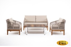 "Канны" лаунж-зона 4-местная из роупа со столиком "Канны" цвета "дуб", основание дуб, роуп бежевый