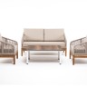 "Канны" лаунж-зона 4-местная из роупа со столиком "Канны" цвета "дуб", основание дуб, роуп бежевый