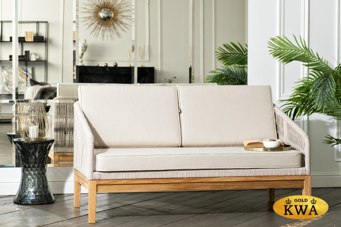 "Канны" лаунж-зона 4-местная из роупа со столиком "Канны" цвета "дуб", основание дуб, роуп бежевый