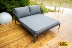 &quot;Позитано&quot; лежак плетеный из роупа, каркас алюминий темно-серый (RAL7024) муар, роуп темно-серый круглый, ткань темно-серая 027