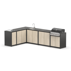 Угловая уличная кухня с грилем Lounge C-121SGP, 3.2х1.9 м, дуб сонома/черный мрамор