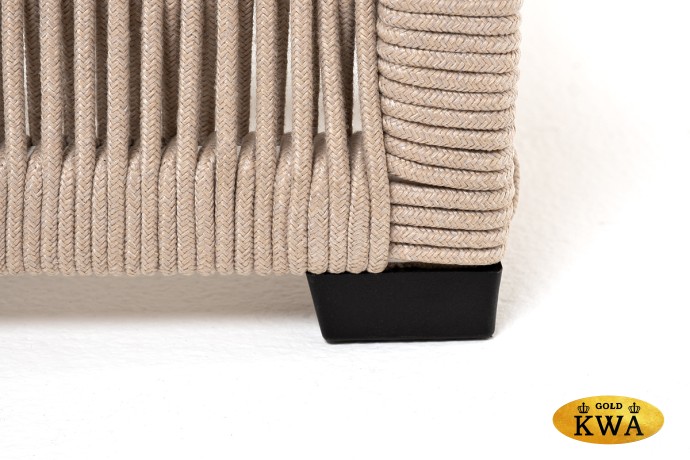 "Ривьера" шезлонг плетеный из роупа, каркас алюминий белый муар, роуп бежевый круглый, ткань бежевая 052