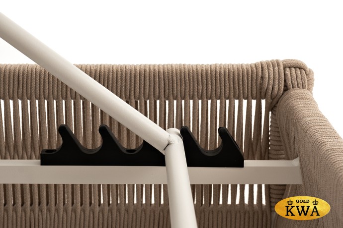 "Ривьера" шезлонг плетеный из роупа, каркас алюминий белый муар, роуп бежевый круглый, ткань бежевая 052