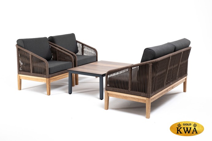 "Канны" лаунж-зона 4-местная из роупа со столиком "Канны" цвета "дуб", основание дуб, роуп коричневый