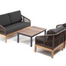 "Канны" лаунж-зона 4-местная из роупа со столиком "Канны" цвета "дуб", основание дуб, роуп коричневый