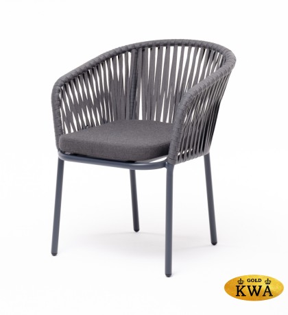 "Бордо" стул плетеный из роупа, каркас алюминий темно-серый (RAL7024) муар, роуп серый 15мм, ткань темно-серая 027