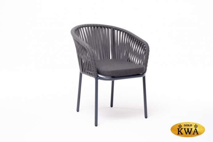 "Бордо" стул плетеный из роупа, каркас алюминий темно-серый (RAL7024) муар, роуп серый 15мм, ткань темно-серая 027