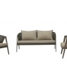 "Амстердам" диван 2-местный плетеный из роупа, каркас алюминий, роуп серый круглый, ткань бежевая