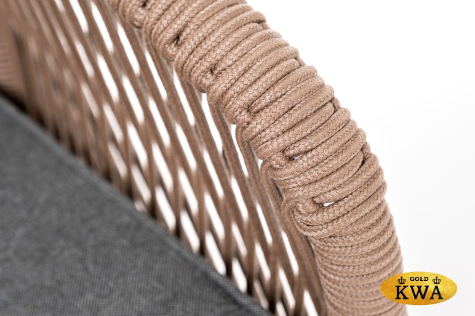 "Канны" кресло плетеное из роупа, каркас алюминий белый, роуп коричневый круглый, ткань серая