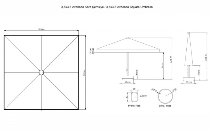 Зонт профессиональный 3.5х3.5 м