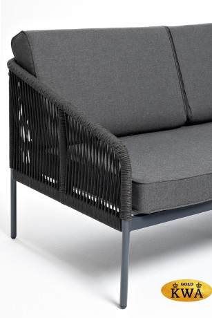 "Канны" правый модуль плетеный из роупа, каркас алюминий темно-серый (RAL7024) шагрень, роуп темно-серый круглый, ткань темно-серая