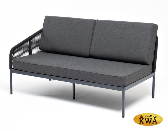 "Канны" правый модуль плетеный из роупа, каркас алюминий темно-серый (RAL7024) шагрень, роуп темно-серый круглый, ткань темно-серая