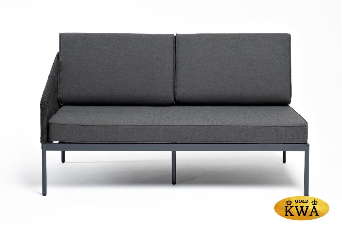 "Канны" правый модуль плетеный из роупа, каркас алюминий темно-серый (RAL7024) шагрень, роуп темно-серый круглый, ткань темно-серая