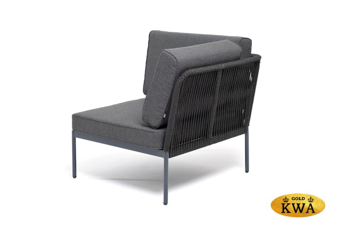 "Канны" угловой модуль плетеный из роупа, каркас алюминий темно-серый (RAL7024) шагрень, роуп темно-серый круглый, ткань темно-серая