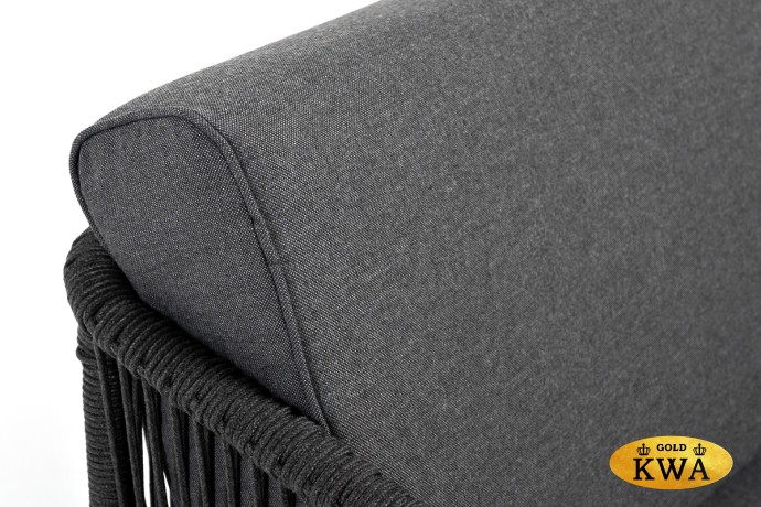 "Канны" угловой модуль плетеный из роупа, каркас алюминий темно-серый (RAL7024) шагрень, роуп темно-серый круглый, ткань темно-серая