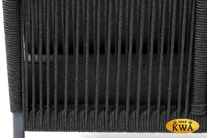 "Канны" угловой модуль плетеный из роупа, каркас алюминий темно-серый (RAL7024) шагрень, роуп темно-серый круглый, ткань темно-серая