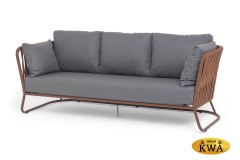 &quot;Багамы&quot; диван 3-местный плетеный из роупа, каркас алюминий коричневый (RAL8016) муар, роуп BZ23-ED31, ткань темно-серая 027