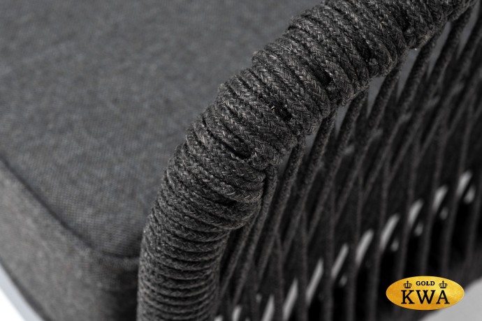 "Канны" левый модуль плетеный из роупа, каркас алюминий темно-серый (RAL7024) шагрень, роуп темно-серый круглый, ткань темно-серая