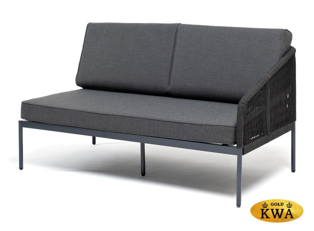 "Канны" левый модуль плетеный из роупа, каркас алюминий темно-серый (RAL7024) шагрень, роуп темно-серый круглый, ткань темно-серая